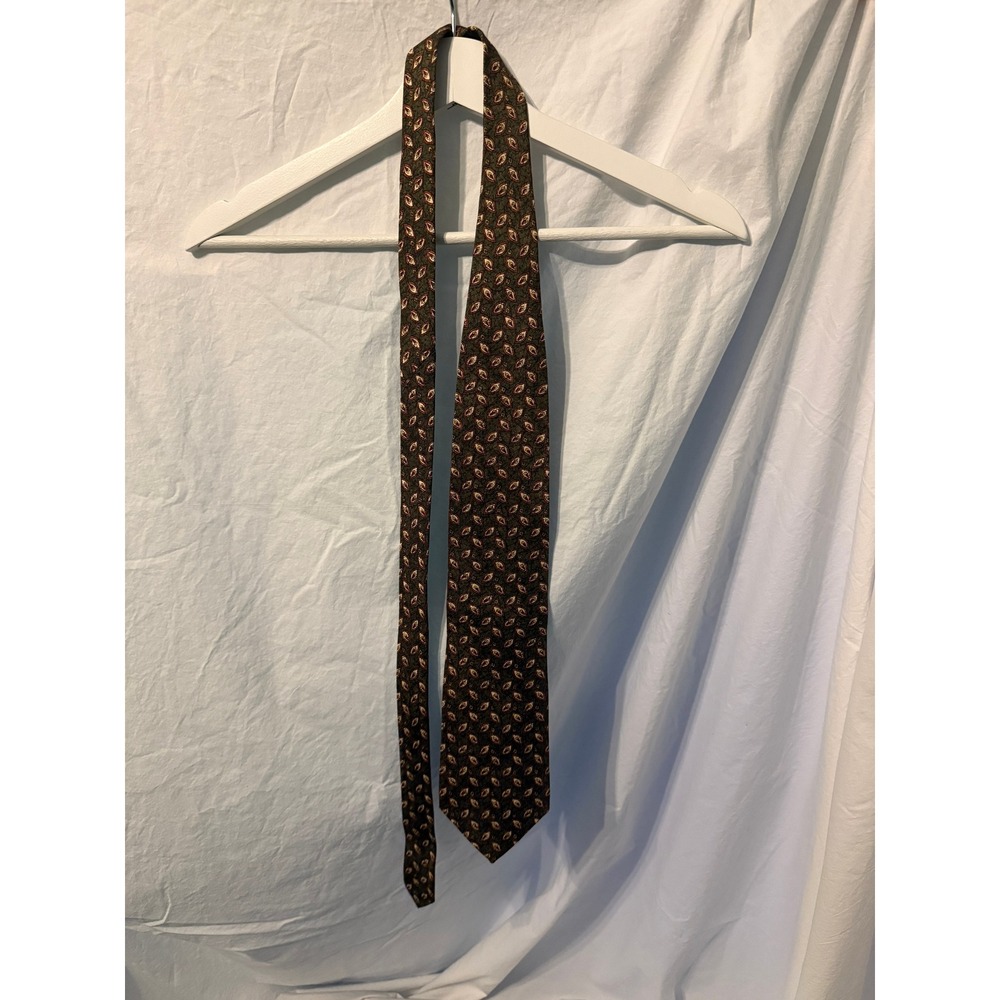 Structure Vintage Mens Silk Tie Olive Green Burgundy Gold Geometric Pattern 325